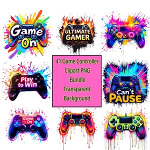 Game Controller Clipart PNG, Gaming Illustrations Instant Download, Card Making Graphics, Mixed Media Art, Commercial Use Design
