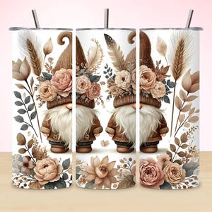 Boho Flower Gnome Tumbler Wrap PNG, 20oz Skinny Tumbler Design, Flower Gnome Sublimation Wrap, Gift for Her, Digital Download
