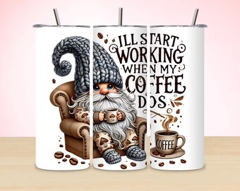 Funny Coffee Gnome 20oz Tumbler Wrap: Sublimation Design (Digital Download)