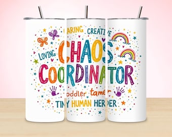 Envoltorio para vaso "Coordinador del Caos": Diseño para maestra de guardería (descarga digital PNG)