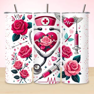 Floral Nurse Tumbler Wrap: Valentine&#39;s Day 20oz Design (Digital Download)