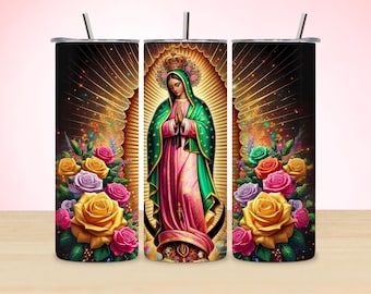 Guadalupe bekerverpakking: chicana glitterroosontwerp (20oz magere beker, png) (digitale download)