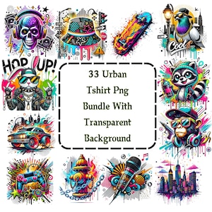 33 Urban Design T-shirt Prints, Trendy Pop Culture Casual Style, Premium Urban Wear Design Pack, Modern Graphic T-shirt Design Ideas