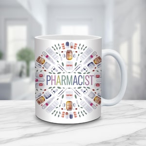Envoltório de caneca de farmacêutico, modelo de caneca de 11 onças e 15 onças, design de sublimação de caneca, modelo de envoltório de caneca Download digital instantâneo PNG Presente de curandeiro farmacêutico