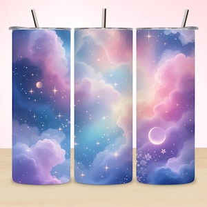 Celestial Tumbler Wrap, Crescent Moon Tumbler PNG, Moon and Stars Tumbler Design, 20 oz Sublimation Wrap, Seamless Tumbler Wrap Design
