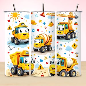 Kids Construction Trucks Tumbler Wrap: 20 Oz Sublimation Design (Digital Download)