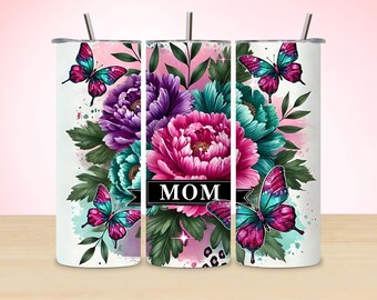 Mother's Day Tumbler Wrap PNG, Butterfly Mom Sublimation Design, 20oz Skinny Tumbler Wrap, Leopard Mother Tumbler Sublimation PNG