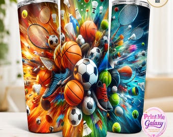 Multi Sport 20oz Tumbler Wrap PNG | Baseball Football Sublimation Design | Skinny Tumbler Digital Download 300 DPI