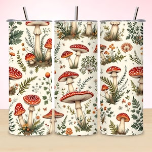 Mushroom Tumbler Wrap: Vintage Botany Floral Design (20 Oz PNG Digital Download)