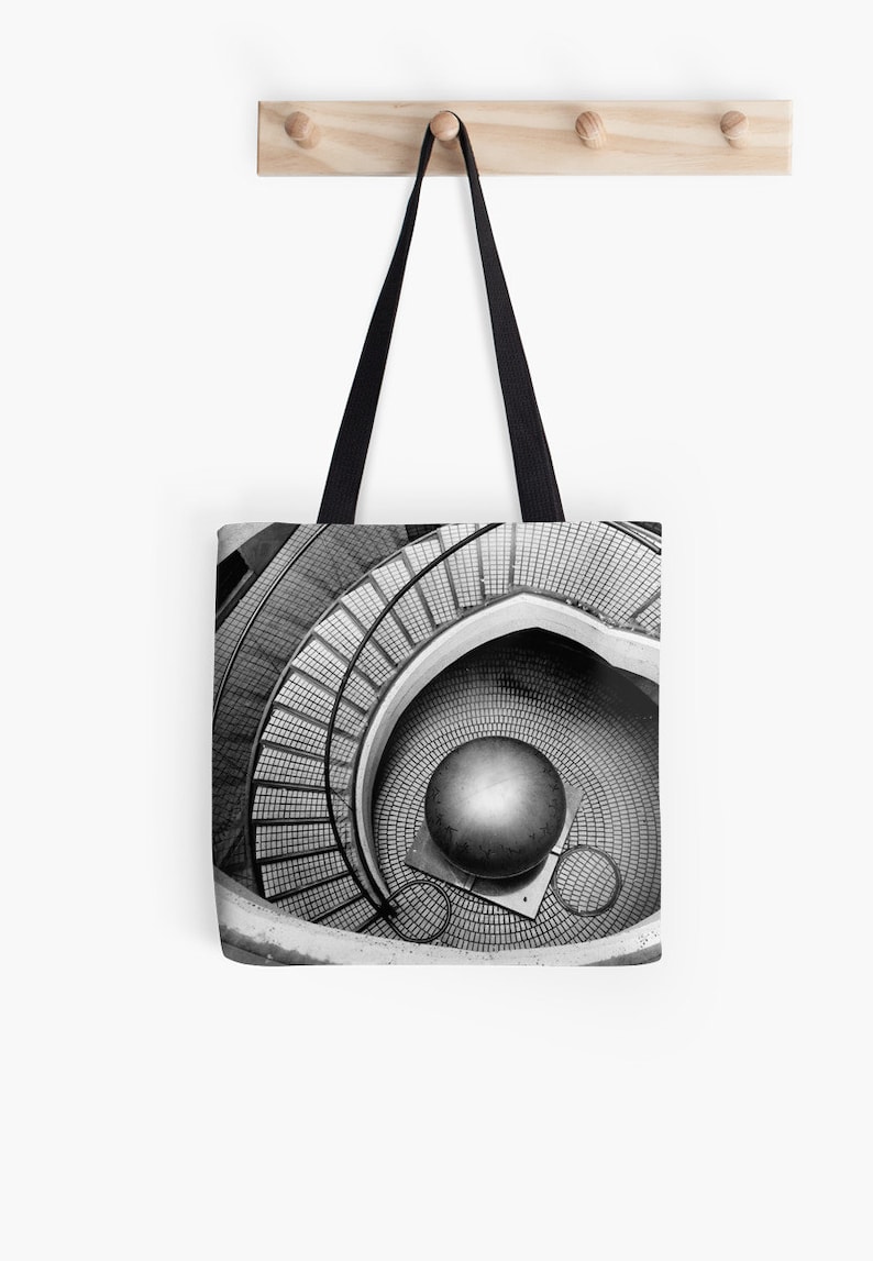 Abstract Architecture MC Escher photo tote bag, surreal black and white photography art modern urban city San Francisco Escher-ish
