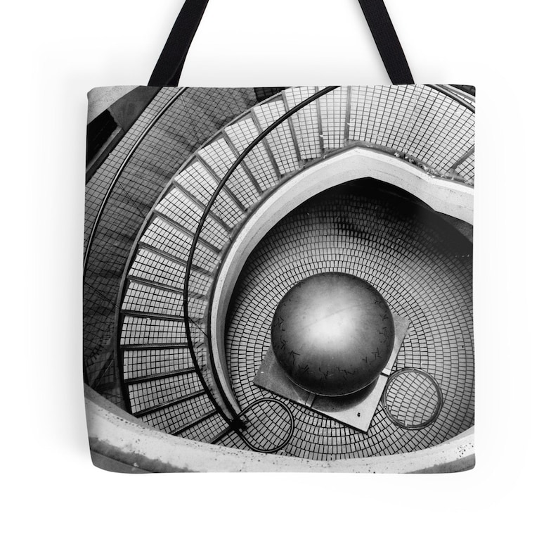 Abstract Architecture MC Escher photo tote bag, surreal black and white photography art modern urban city San Francisco Escher-ish