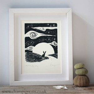 Little hare, big sky. Original silkscreen print. image 3