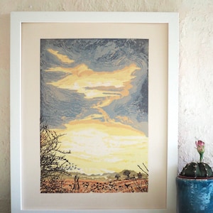 Winter sky original limited edition linocut print. image 1