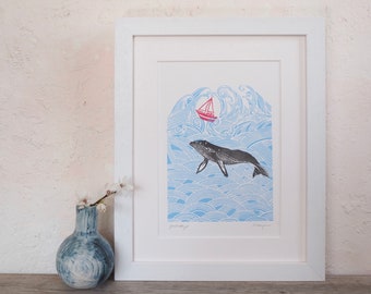 Great things humpback whale screenprint