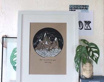 The mountains are calling A4 screenprint