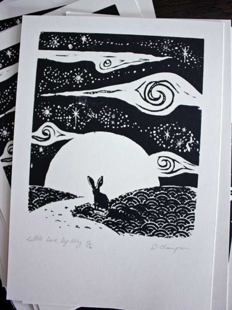 Little hare, big sky. Original silkscreen print. image 4