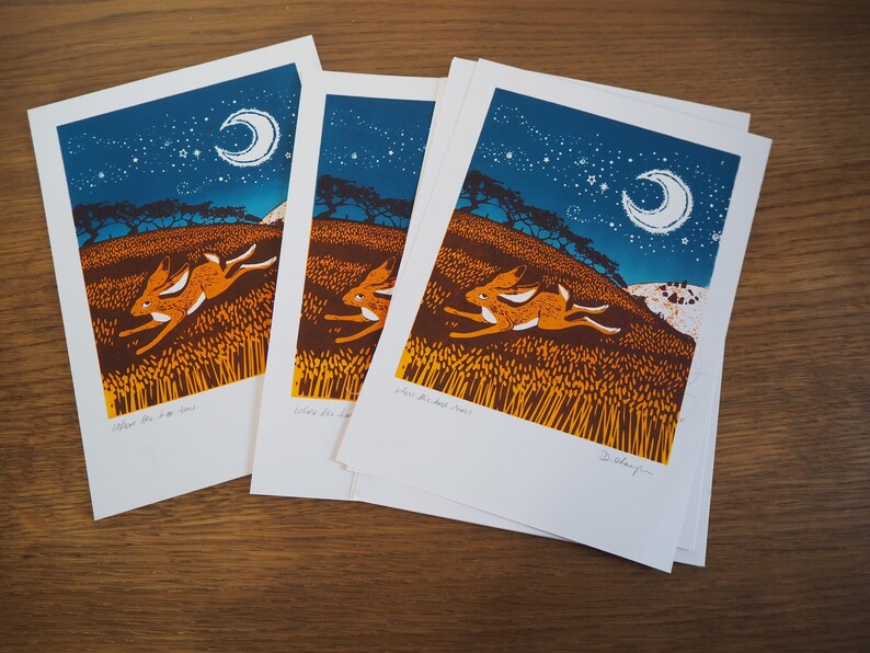 Where hares run. Original hand pulled screenprint image 2