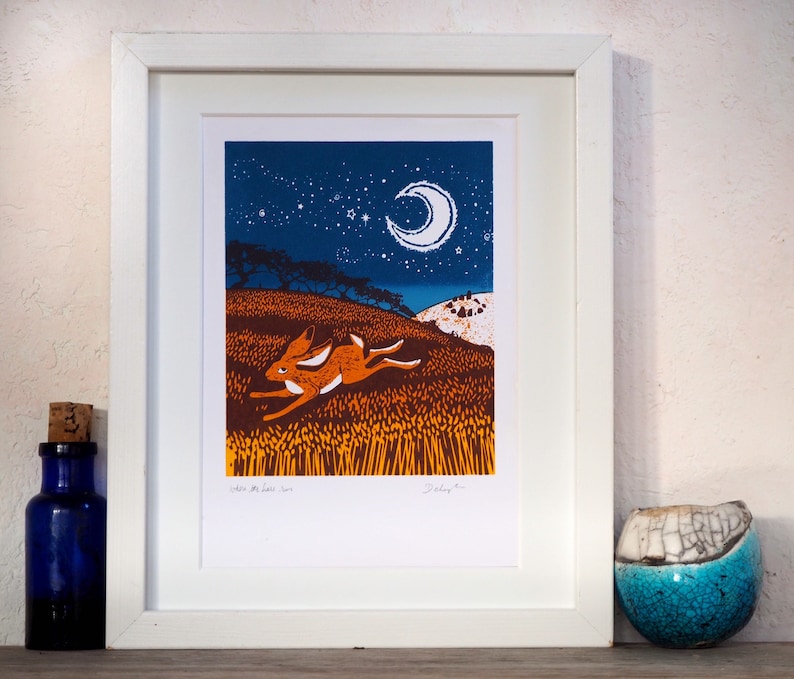 Where hares run. Original hand pulled screenprint image 1