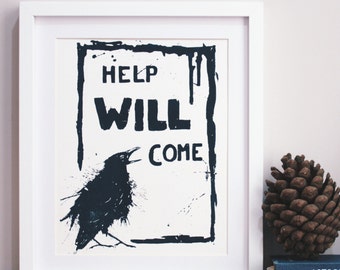 Reassuring Raven (blue on white) Original Screenprint.