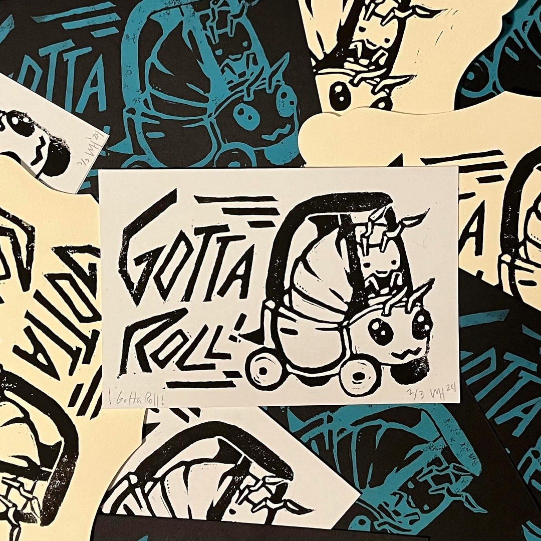 Gotta Roll! - Roly Poly Ink Block Print - Etsy