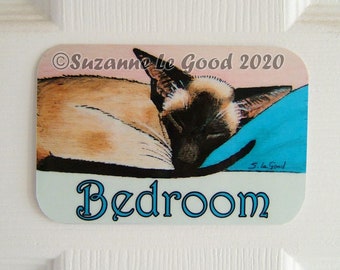 Siamese Cat art painting sign Bedroom door sign original design artwork by Suzanne Le Good