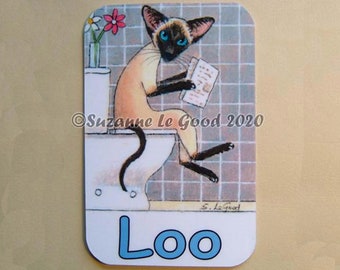 Siamesisk katt konstmålning skylt Toalett, toalett, toalett dörrskylt originaldesign av Suzanne Le Good
