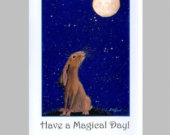 Large MOON GAZING HARE Greetings Card by Suzanne Le Good