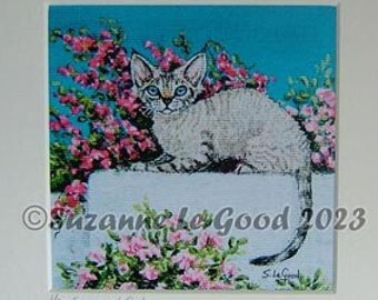 Devon Rex cat art print Mykonos Greece limited edition mounted and signed from original painting by Suzanne Le Good