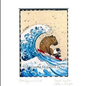 CAVIA E CAPIBARA arte Aceo Edizione limitata surf oceano mare stampa montata dal dipinto originale di Suzanne Le Good