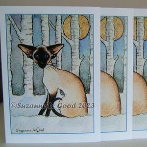 Siamkatze im Schnee Kunst Weihnachtskarten 6er Pack von original ACEO Gemälde von Suzanne Le Good
