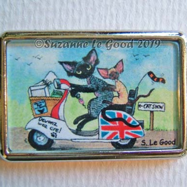 DEVON REX CAT Keyring/handbag charm with print from original painting Lambretta scooter by Suzanne Le Good