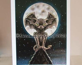 Devon Rex cat art Gargoyle Grotesque moon print from original painting by English artist Suzanne Le Good
