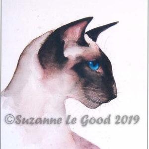 Siamese Cat art print sealpoint Oriental Shorthair Limited Edition large print from watercolour painting by English artist Suzanne Le Good