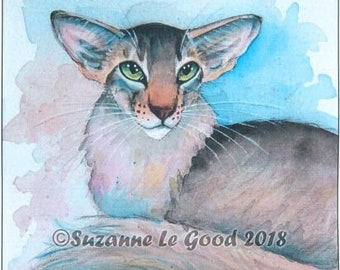 Oriental Longhair cat art large print ticked tabby from original painting by English artist Suzanne Le Good