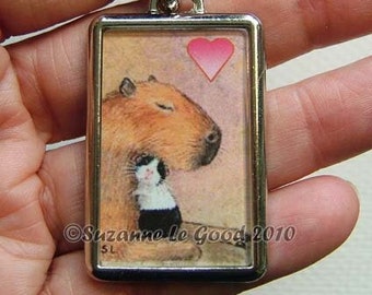 Guinea Pig Capybara art painting Keyring keychain handbag charm with print from original painting by Suzanne Le Good