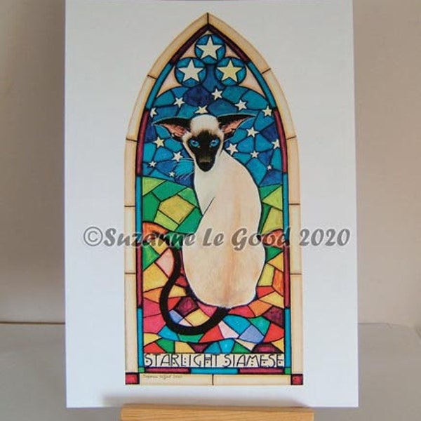 Siamese Cat art print Limited Edition large signed from Gothic stained glass window painting by English artist Suzanne Le Good