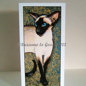 Carte de peinture d'art chat siamois, point de sceau décoratif par la conception originale de l'artiste anglaise Suzanne Le Good
