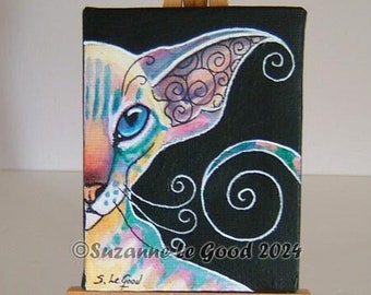 Siamese cat art painting on mini canvas with easel watercolour and acrylic by English artist Suzanne Le Good