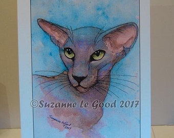 Oriental Cat art print - Blue,  Siamese, Limited Edition large print from watercolour painting on canvas by English artist Suzanne Le Good
