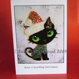 Devon Rex Katze Kätzchen Kunst Weihnachtskarten Santa glitzernd, funkelnd aus original Gemälde Packung mit 6 von Suzanne Le Good