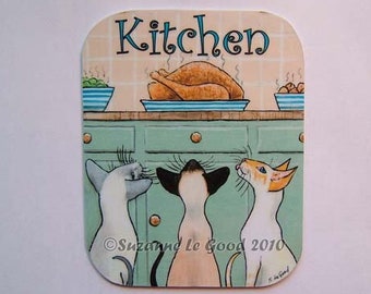 Siamese cat art painting Kitchen door sign sealpoint bluepoint redpoint laminated sign original design by Suzanne Le Good