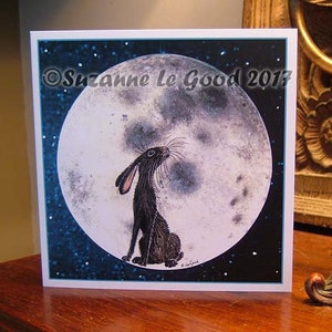 Hare Moon Gazing art voeux carte toutes les occasions de nuit, étoiles, de la peinture originale par l'artiste anglaise Suzanne Le Good