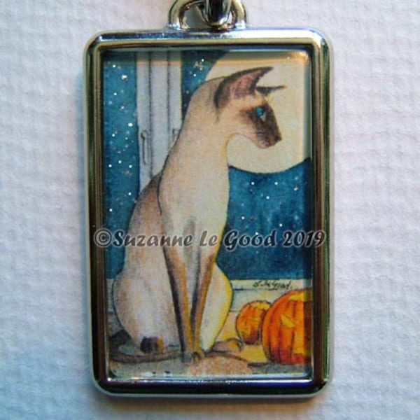 Siamese Cat art Halloween  Keyring, keychain, handbag charm cat carrier charm print from original painting by Suzanne Le Good