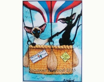 Siamese cat Oriental art ACEO Limited Edition mounted print from original painting by Suzanne Le Good