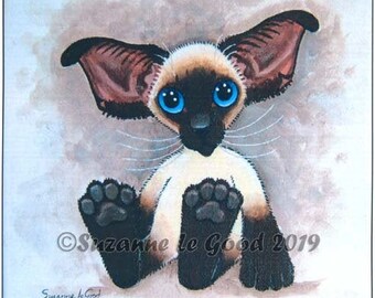 Siamese Cat art print sealpoint Oriental Shorthair Limited Edition cute large print from painting by English artist Suzanne Le Good