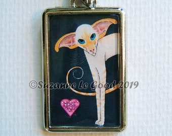 SIAMESE CAT Keyring/handbag charm with print from original painting glittery sparkly heart by Suzanne Le Good