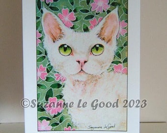 Devon Rex Cat art print white limited edition signed limited edition from original acrylic painting by Suzanne Le Good