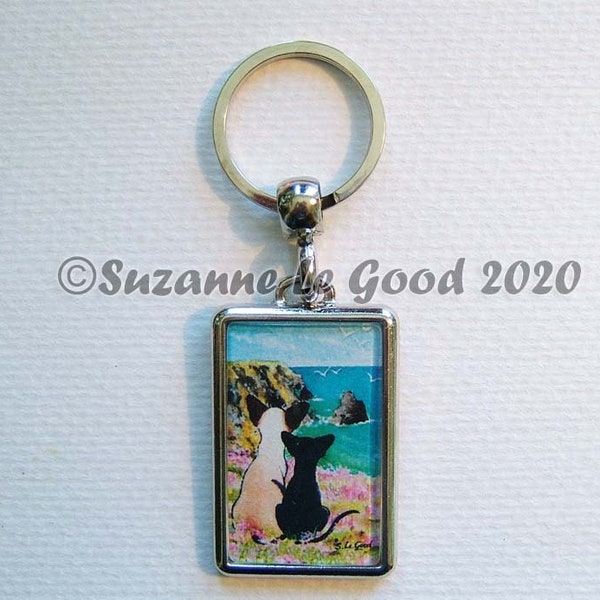 SIAMESE ORIENTAL cat art Keyring/handbag charm sealpoint Siamese Oriental Black ebony, Cornwall print from original by Suzanne Le Good