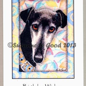 Grote handgemaakte GREYHOUND DOG hound van ACEO schilderij verjaardagskaart van de Engelse kunstenaar Suzanne Le Good