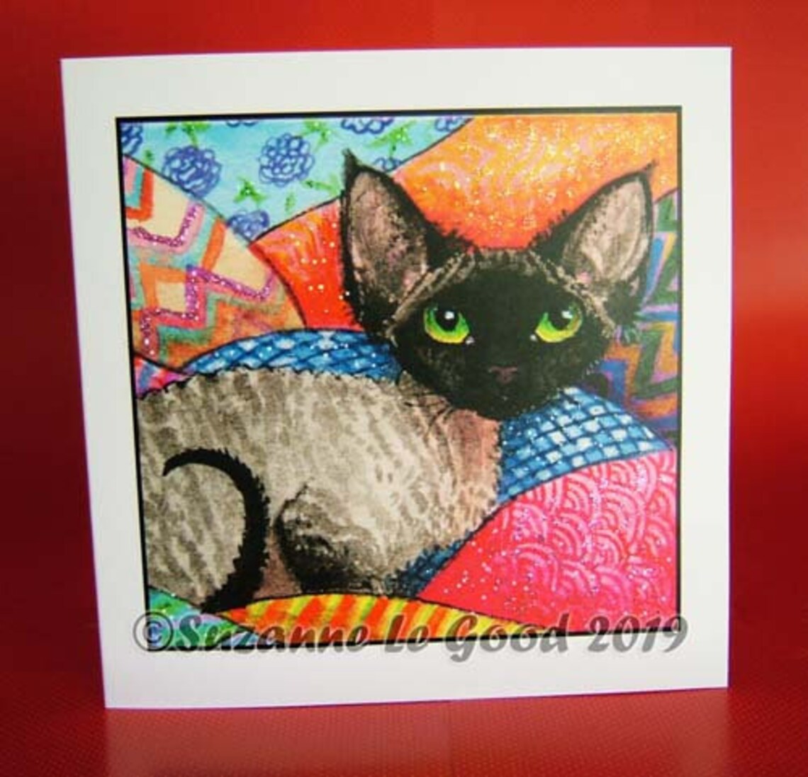 Devon Rex cat art Christmas cards painting pack of 5 mixed Devon Rex cat art Christmas cards painting pack of 5 mixed
